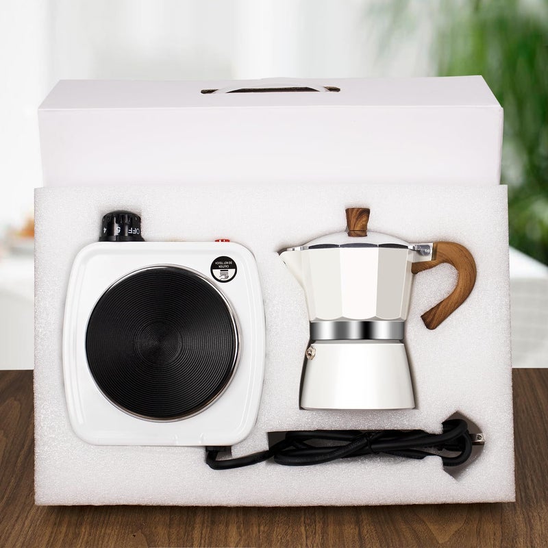DITOSH 2-in-1 Moka Pot Espresso Set with Electric Stove 3 Cup Aluminum Stovetop Coffee Maker Percolator Italian Classic Mocha Coffee Machine for Italian and Cuban Cafe Brewing Portable Camping Travel - Image 1