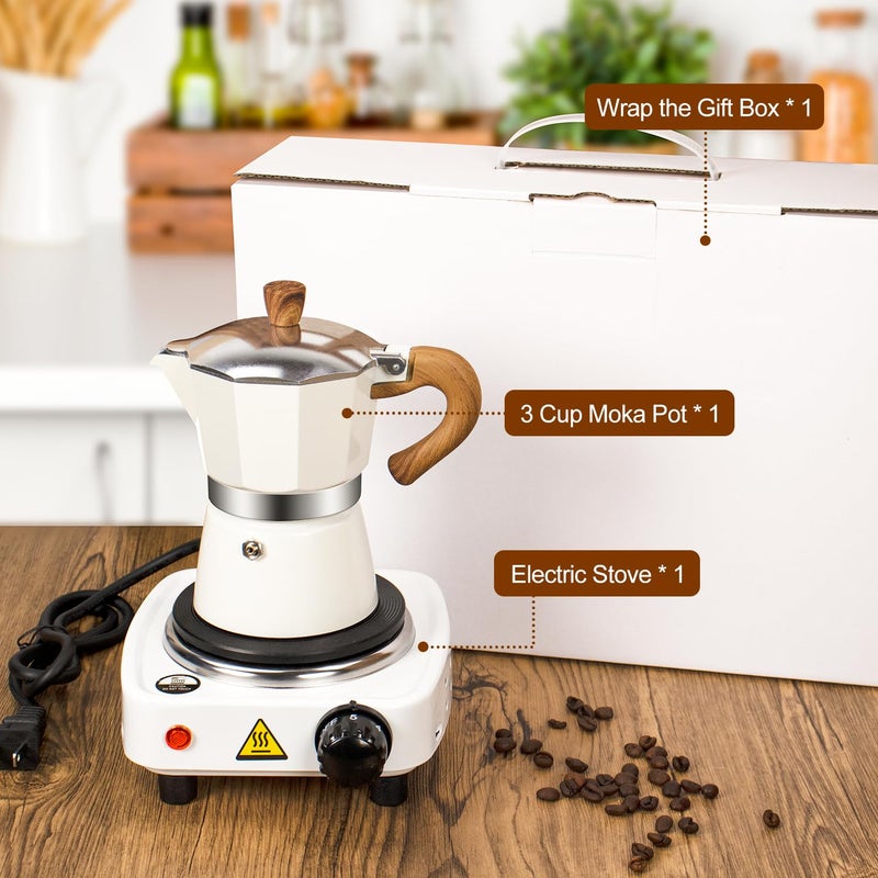 DITOSH 2-in-1 Moka Pot Espresso Set with Electric Stove 3 Cup Aluminum Stovetop Coffee Maker Percolator Italian Classic Mocha Coffee Machine for Italian and Cuban Cafe Brewing Portable Camping Travel - Image 2