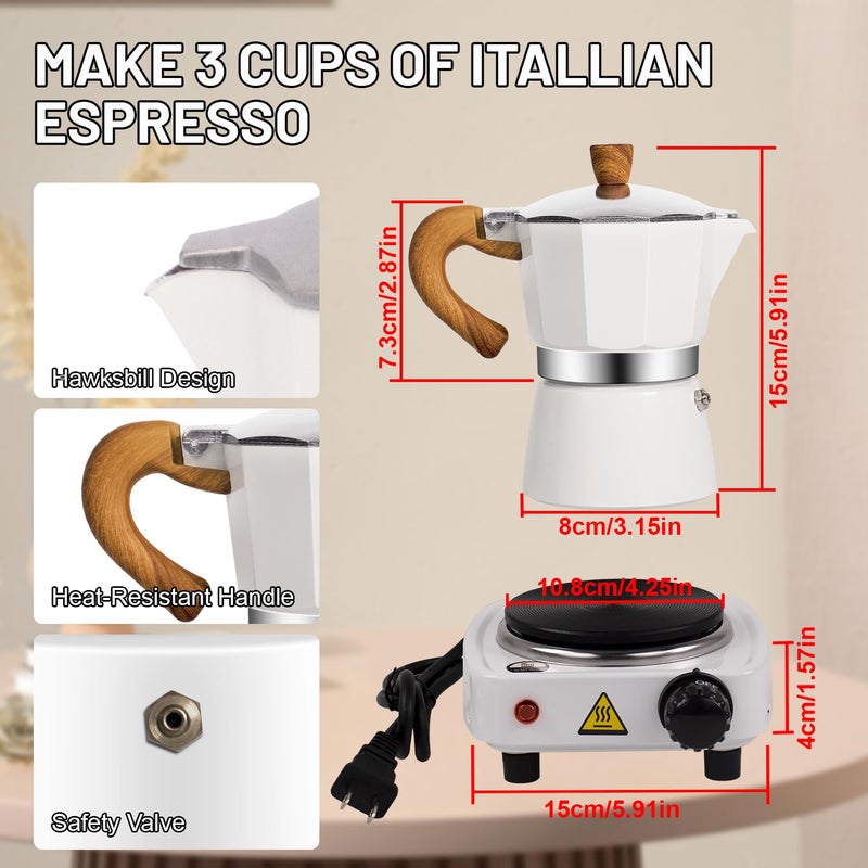 DITOSH 2-in-1 Moka Pot Espresso Set with Electric Stove 3 Cup Aluminum Stovetop Coffee Maker Percolator Italian Classic Mocha Coffee Machine for Italian and Cuban Cafe Brewing Portable Camping Travel - Image 3