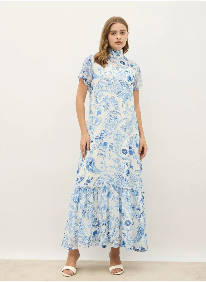 Styli Styli All-Over Print High Neck A-Line Maxi Dress