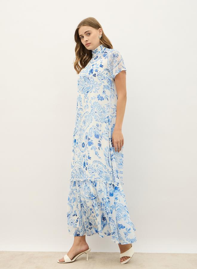 Styli All-Over Print High Neck A-Line Maxi Dress - Image 3