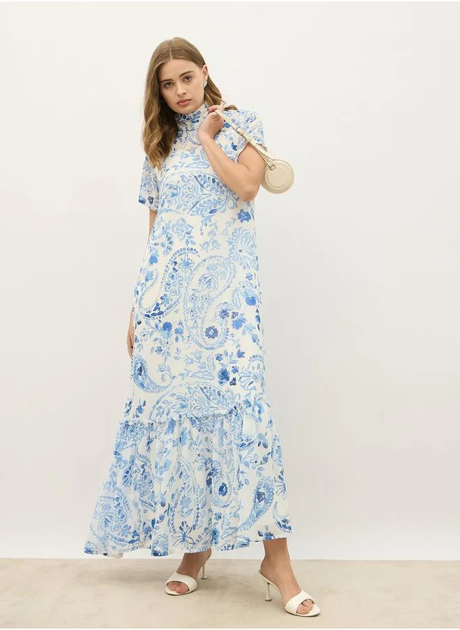 Styli Styli All-Over Print High Neck A-Line Maxi Dress