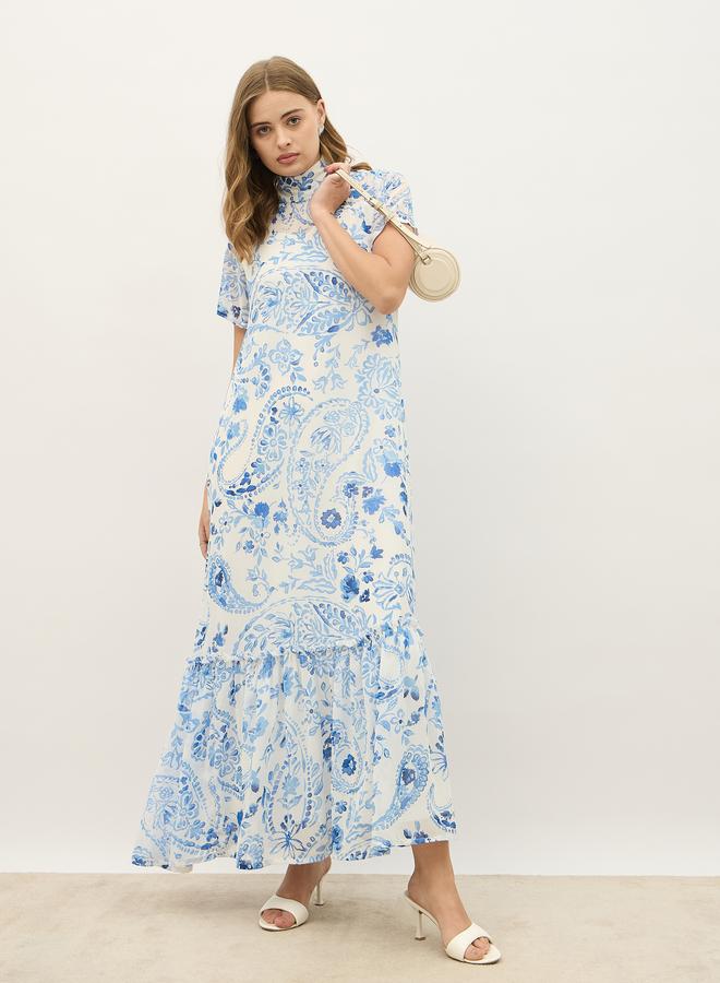 Styli All-Over Print High Neck A-Line Maxi Dress - Image 1