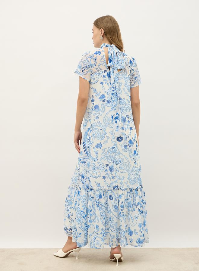 Styli All-Over Print High Neck A-Line Maxi Dress - Image 5