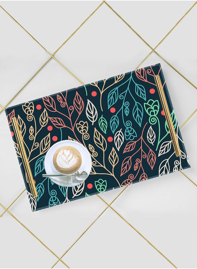 LOWHA Decorative Acrylic Serving Tray with Gold Color Metal Handles Floral 20x30cm  - Image 5