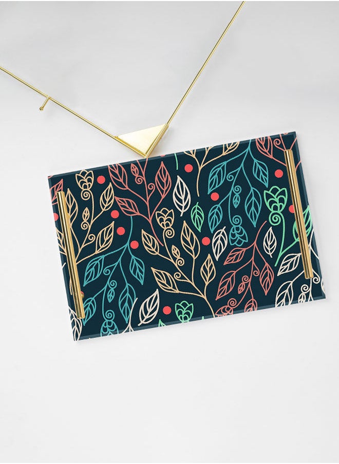 LOWHA Decorative Acrylic Serving Tray with Gold Color Metal Handles Floral 20x30cm  - Image 3