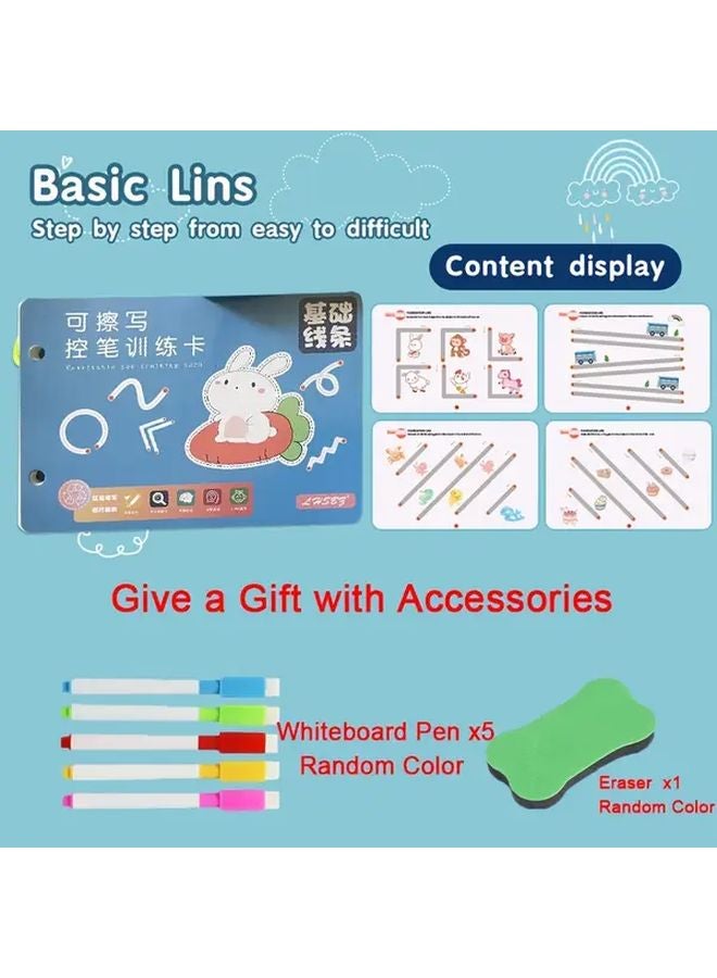 مجمودة كراسات التدريب السحري القابلة لإعادة الاستخدام - تمارين الخطوط الأساسية - تحكم في القلم - تعلم مهارات الكتابة - كراسة العمل التعليمية - Image 1