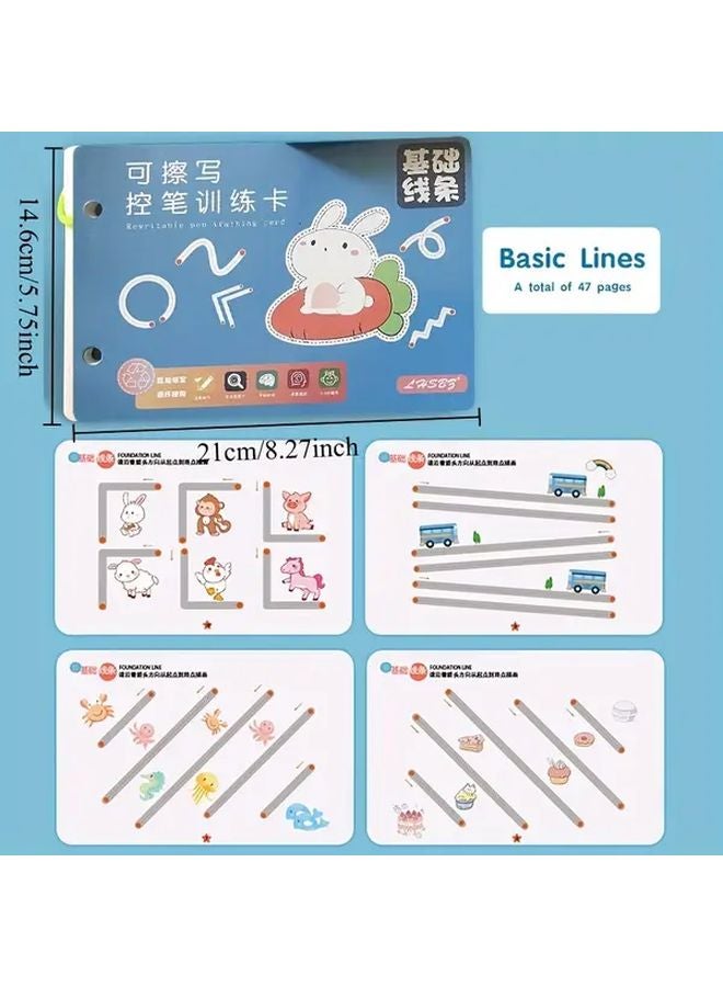 مجمودة كراسات التدريب السحري القابلة لإعادة الاستخدام - تمارين الخطوط الأساسية - تحكم في القلم - تعلم مهارات الكتابة - كراسة العمل التعليمية - Image 3