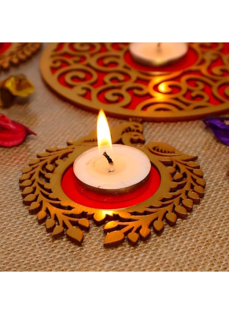 Webelkart Webelkart Premium Wooden Peacock Rangoli Candle Holder for Diwali Dexor | Diwali Gift Item, Festival Decorative Item Tealight Candle Holder Multicolor (Model-2)  - Image 2