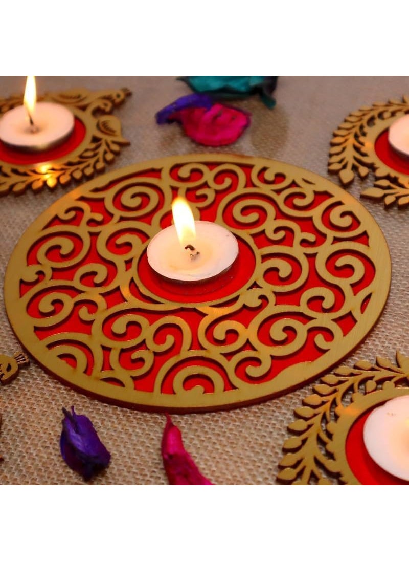 Webelkart Webelkart Premium Wooden Peacock Rangoli Candle Holder for Diwali Dexor | Diwali Gift Item, Festival Decorative Item Tealight Candle Holder Multicolor (Model-2)  - Image 3