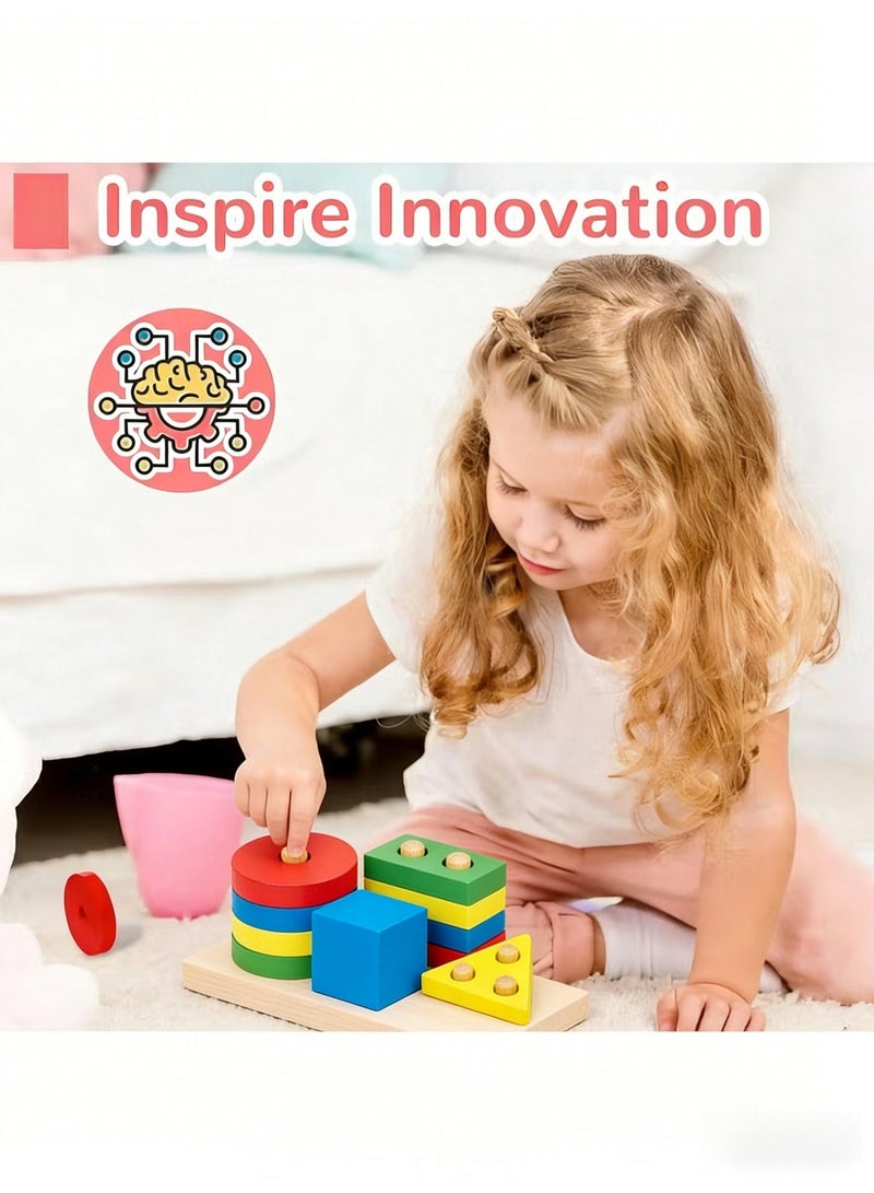 Uthriyya Montessori Toys for 1 2 3 Year Old Boy Girl, Toys for Ages 2-4 Toddlers Kids Baby, 1 2 Year Old Birthday Gifts, Wooden Learning Puzzles Shape Sorter Toy - Image 2