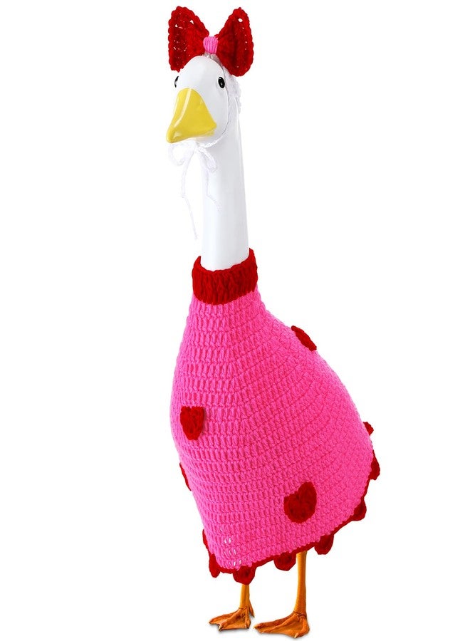 Abbylike 1 Set Valentine's Day Porch Goose Outfit Knitted Love Heart Yard Goose Costume Clothes Fits Large 23'' Cement for Happy Valentine's Day Garden Pathway Statue Romantic Decor - Image 1