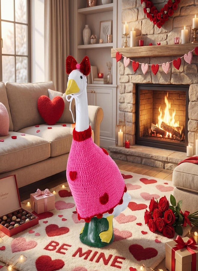 Abbylike 1 Set Valentine's Day Porch Goose Outfit Knitted Love Heart Yard Goose Costume Clothes Fits Large 23'' Cement for Happy Valentine's Day Garden Pathway Statue Romantic Decor - Image 4