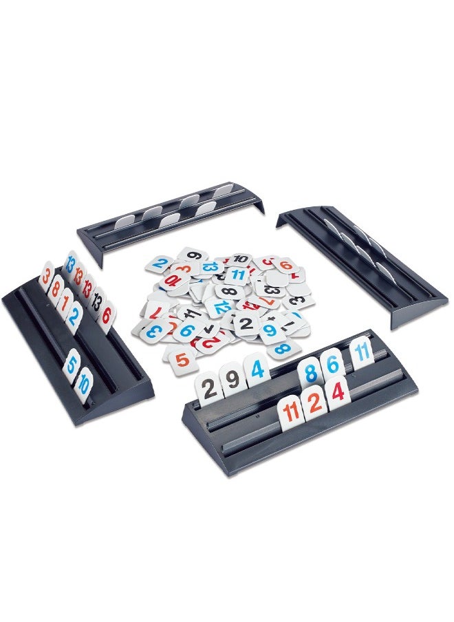 707 Games Rummy Set, Classic Rummy Tile Game, The Fast Moving Rummy Tile Game, with 4 Sturdy Three Tier Exclusive Folding Playing Racks and Instructions, 2-4 Players, Great Gift, 23.5X15X4.8CM  - Image 3