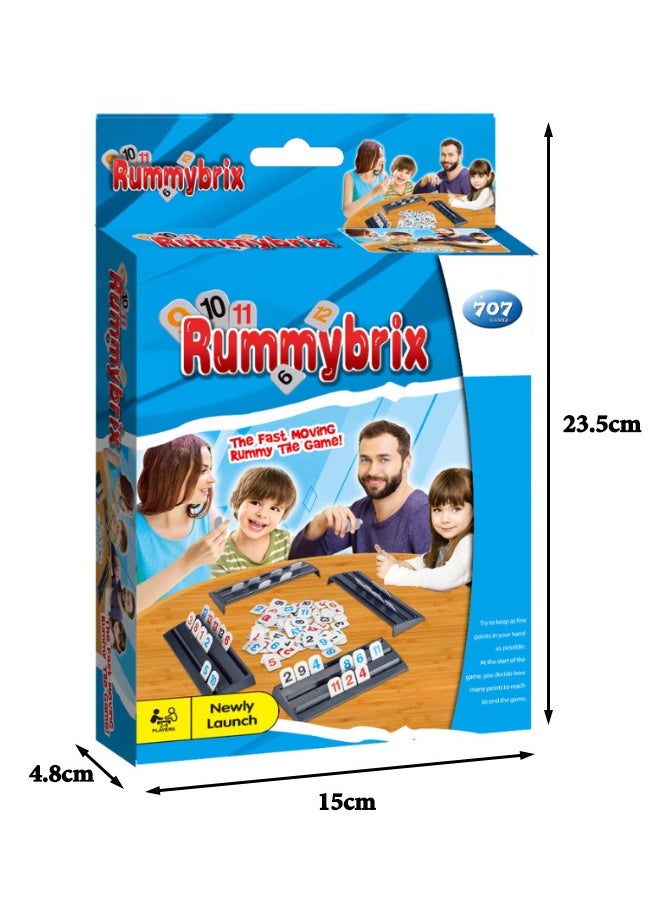 707 Games Rummy Set, Classic Rummy Tile Game, The Fast Moving Rummy Tile Game, with 4 Sturdy Three Tier Exclusive Folding Playing Racks and Instructions, 2-4 Players, Great Gift, 23.5X15X4.8CM  - Image 2