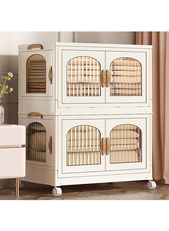 CityRiya-Long - Kids Wardrobe Baby Closet Storage Organizer Portable Children Clothes Cabinet Storage Rack Toddler Dresser with Hanging Rod and Wheels for Boys Girls Clothing Nursery Armoire White - Image 1
