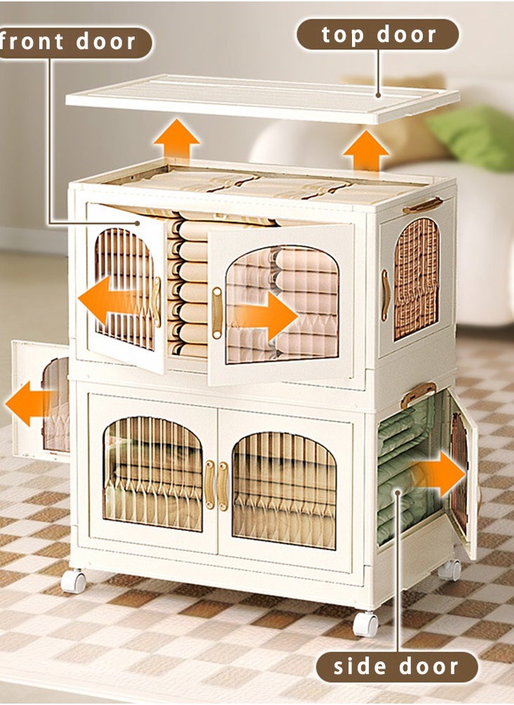 CityRiya-Long - Kids Wardrobe Baby Closet Storage Organizer Portable Children Clothes Cabinet Storage Rack Toddler Dresser with Hanging Rod and Wheels for Boys Girls Clothing Nursery Armoire White - Image 1