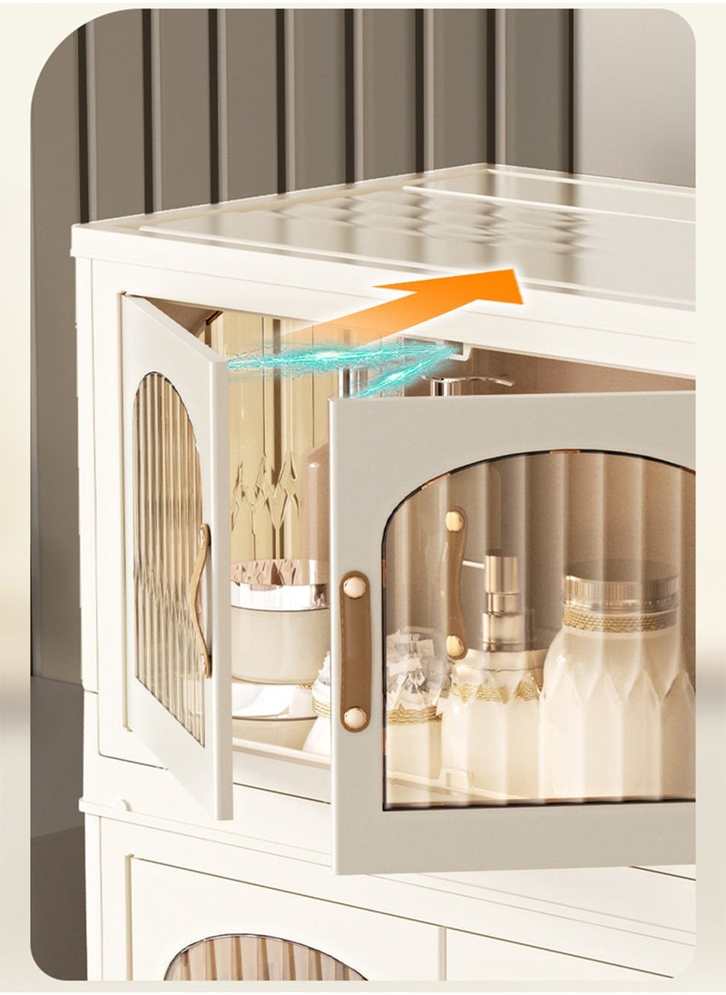 CityRiya-Long - Kids Wardrobe Baby Closet Storage Organizer Portable Children Clothes Cabinet Storage Rack Toddler Dresser with Hanging Rod and Wheels for Boys Girls Clothing Nursery Armoire White - Image 1