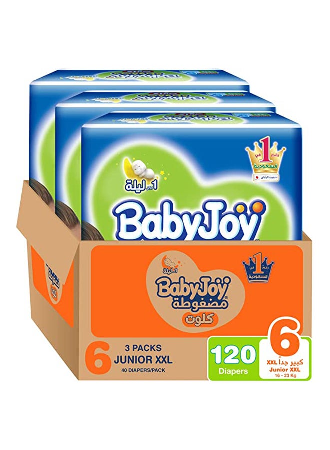 BabyJoy Compressed Culotte Pants Diaper, Size 6, Junior XXL, 16-23 Kg, Mega Box, 120 Diapers - Image 1