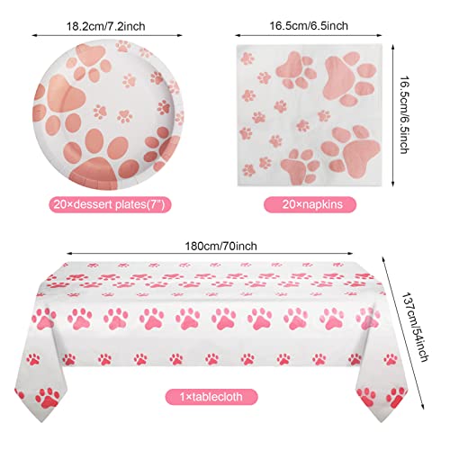 SNIMICS Dog Birthday Decorations, Puppy Party Supplies, 20 Plates and 20 Napkin and 1 tablecloth , Puppy Theme Birthday Party Decoration for Girl - Image 2
