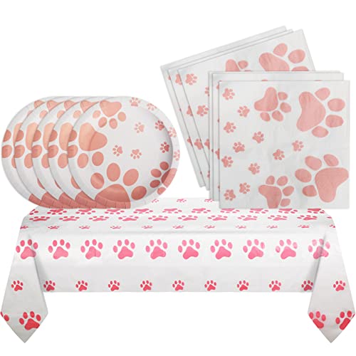 SNIMICS Dog Birthday Decorations, Puppy Party Supplies, 20 Plates and 20 Napkin and 1 tablecloth , Puppy Theme Birthday Party Decoration for Girl - Image 1
