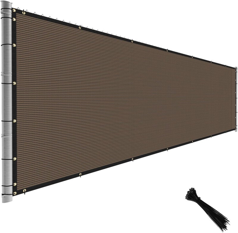 Tang Fence Privacy Screen Brown 4 Feet x 20 Feet Outdoor Shade Cloth with Grommets, 150 GSM Temporary Fence Cover with Zipties Mesh Netting Fences Blockage for Backyard Garden Patio Chain Link - Image 1