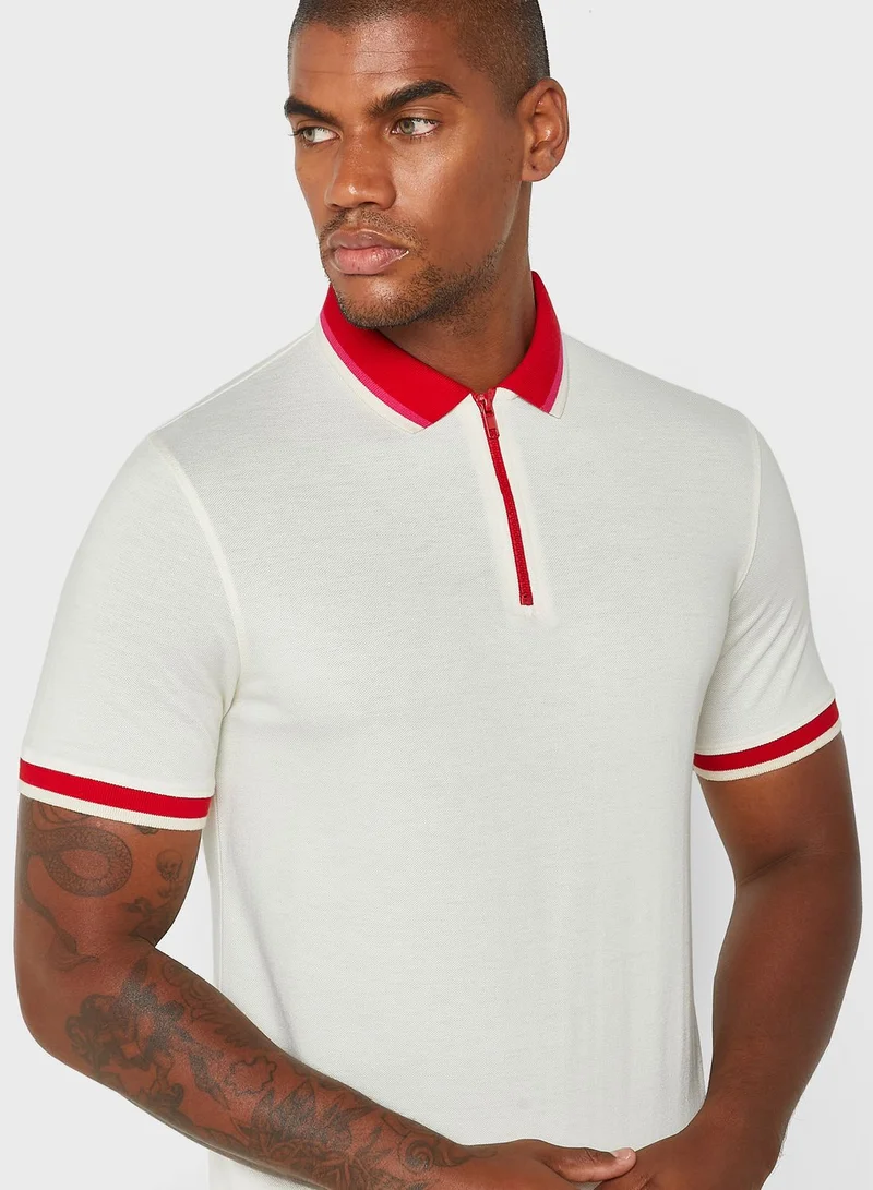Robert Wood Zip Neck Polo Shirt