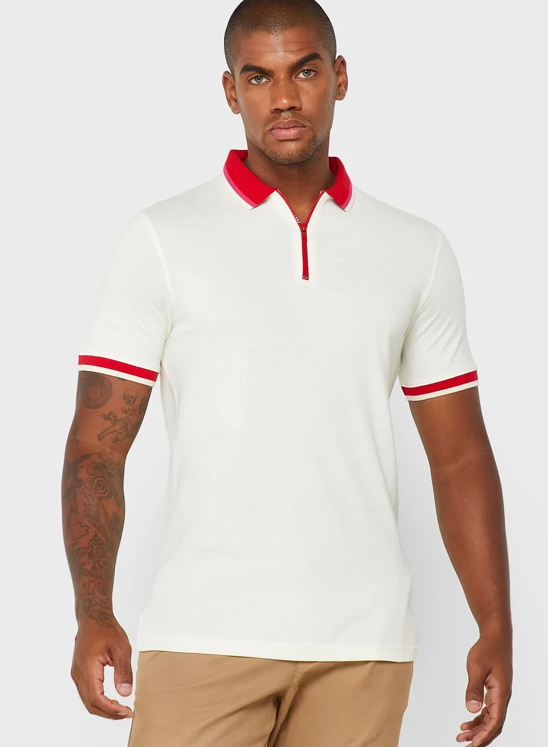 Robert Wood Zip Neck Polo Shirt