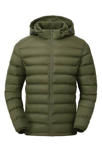 Gopune Mens Lightweight Puffer Jacket Detachable Hooded Water Resistant Puffy Winter Down Jackets for Snow Ski TravelArmy Green L