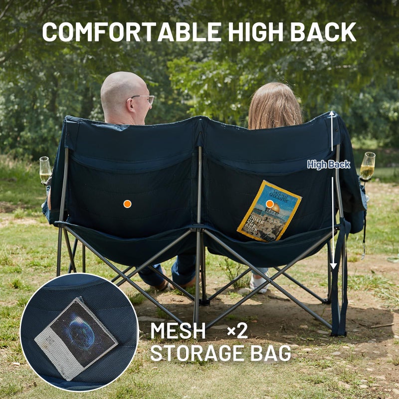 Timber Ridge Double Camping Chair, Heavy Duty Outdoor Folding Camp Couch, Loveseat Camping Chairs Perfect for Campsites, Patio/Lawn, Soccer Games or Other Youth Sports, Supports 600 lbs - Image 4