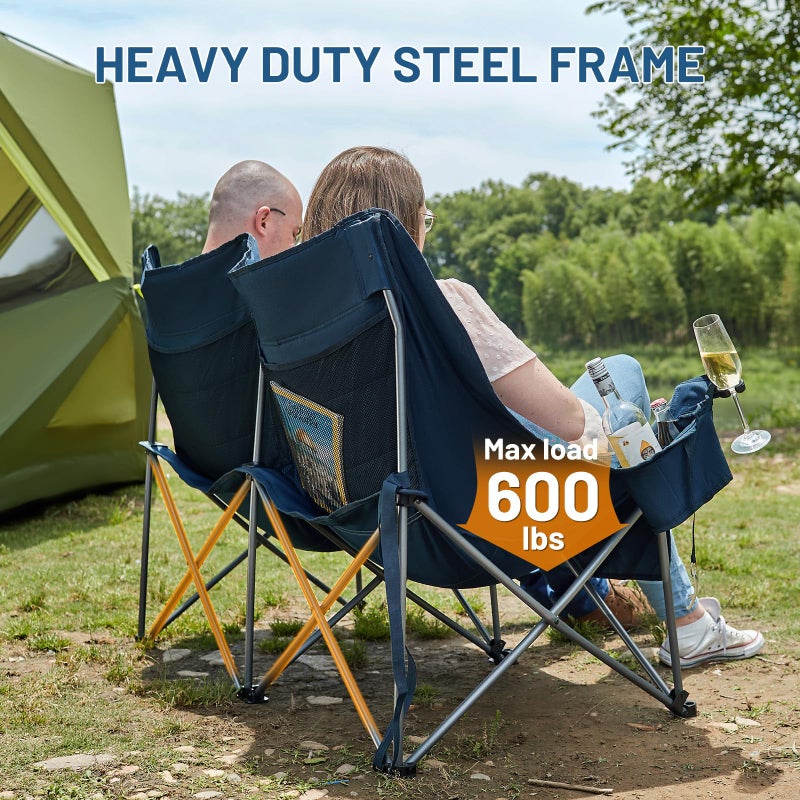 Timber Ridge Double Camping Chair, Heavy Duty Outdoor Folding Camp Couch, Loveseat Camping Chairs Perfect for Campsites, Patio/Lawn, Soccer Games or Other Youth Sports, Supports 600 lbs - Image 3
