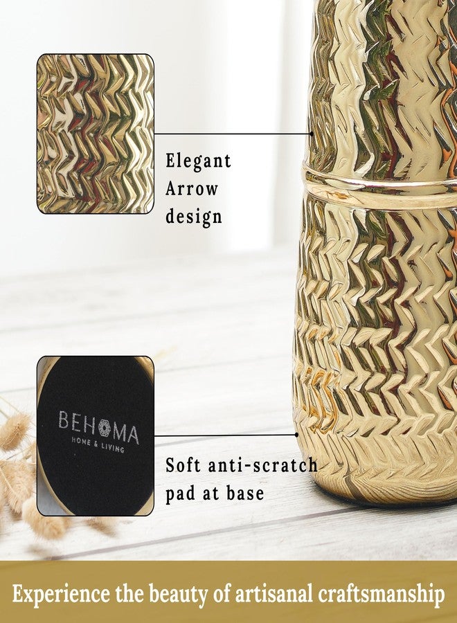 BEHOMA Arrow Engrave Metal Cylindrical Vase for Home Décor | Table Flower Pot for Valentine’s Day, Couple Gift for Wedding Anniversary, Birthday Decoration | 9.2" Golden, 1Pc (Flower not Included) - Image 4