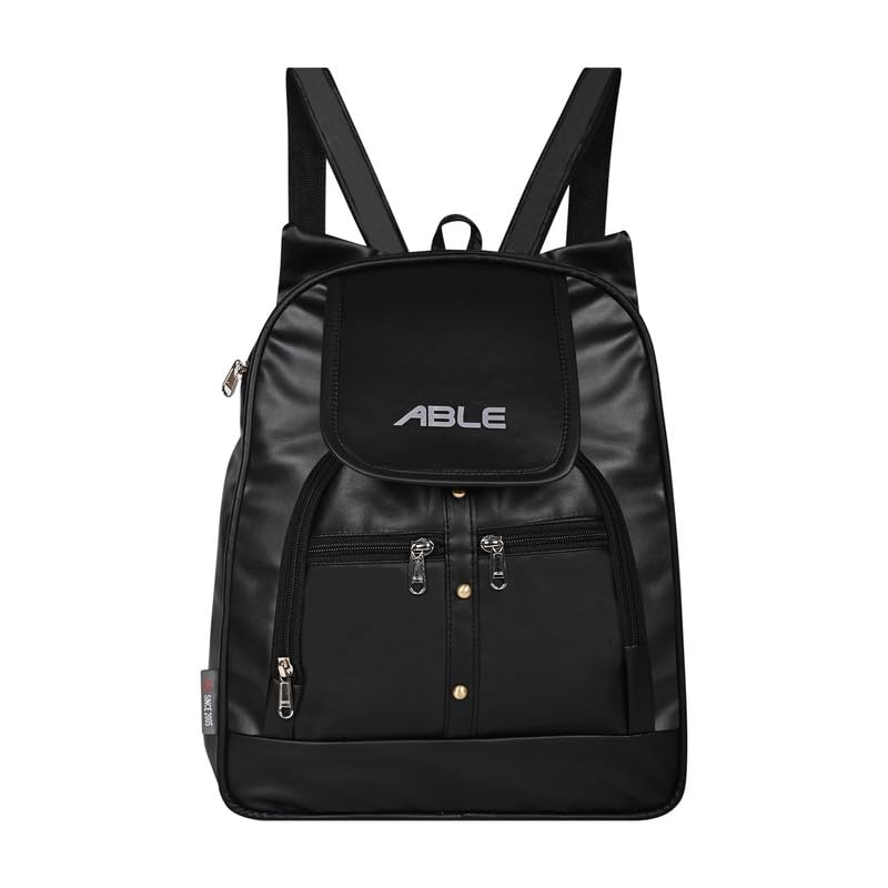 ABLEÂ® Wave Backpack for Womens,Girls,Kids,Female. Pu Leatherette Fabric Travelling Outdoor, Picnic,School, College Office Work Casual Daily use Backpack.(Black) - Image 1