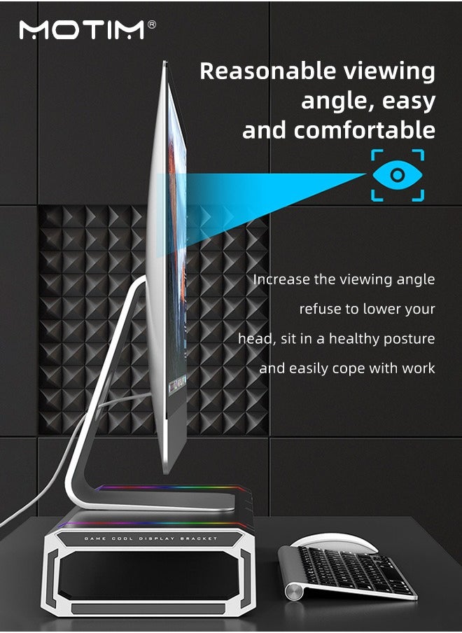 Motim - RGB Gaming Computer Monitor Stand with 4 USB 3.0 Hub, Foldable Monitor Stand Riser with Storage Drawer and Phone Holder, Height Adjustable, Computer Stand Desk Shelf Riser for PC, Laptop, iMac - Image 1