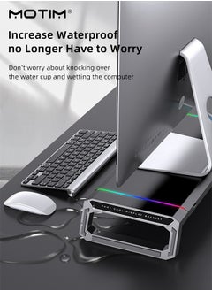 موتيم حامل شاشة كمبيوتر للألعاب RGB مع 4 موزع USB 3.0، حامل شاشة قابل للطي مع درج تخزين وحامل هاتف، قابل لتعديل الارتفاع، حامل مكتب للكمبيوتر الشخصي والكمبيوتر المحمول والكمبيوتر المحمول والكمبيوتر المحمول  - Image 5