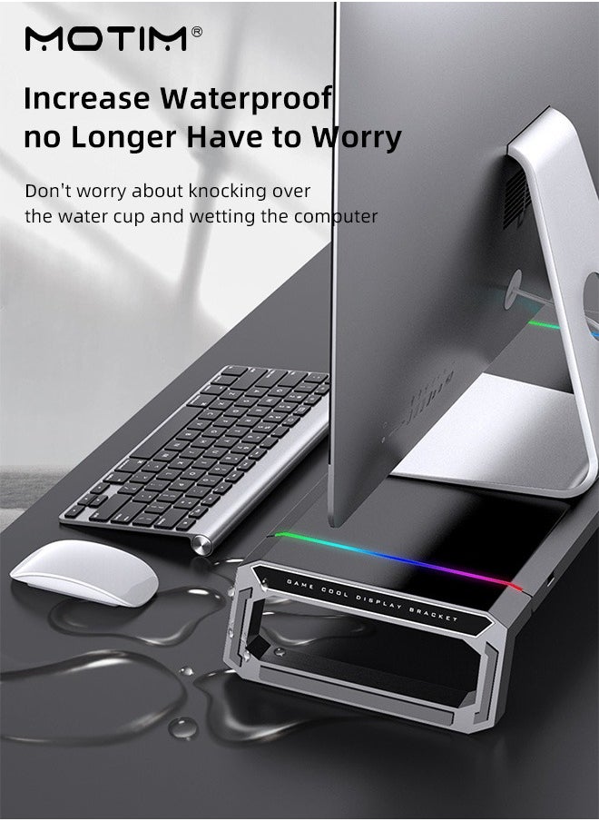 Motim - RGB Gaming Computer Monitor Stand with 4 USB 3.0 Hub, Foldable Monitor Stand Riser with Storage Drawer and Phone Holder, Height Adjustable, Computer Stand Desk Shelf Riser for PC, Laptop, iMac - Image 1