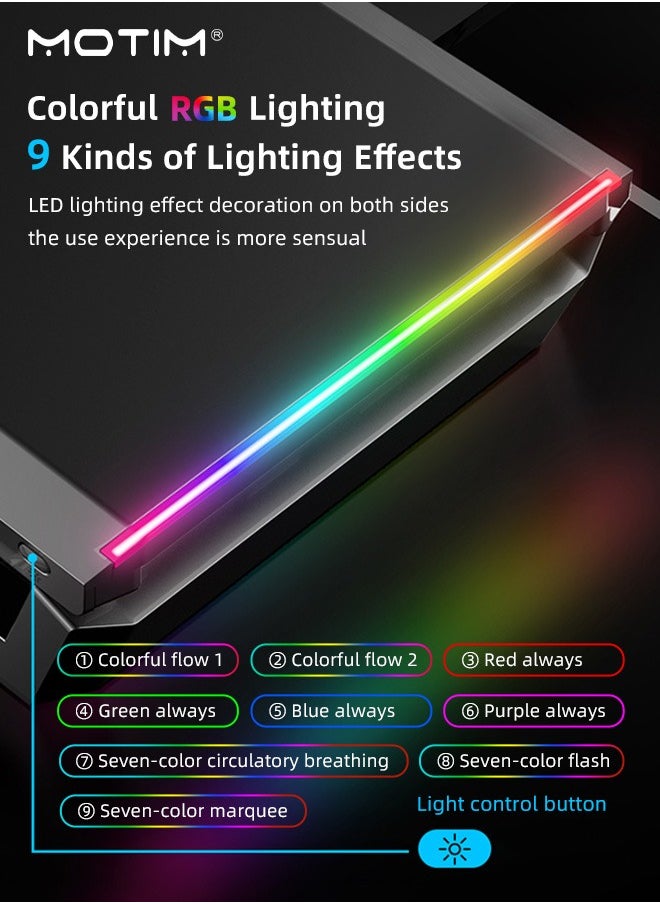 Motim - RGB Gaming Computer Monitor Stand with 4 USB 3.0 Hub, Foldable Monitor Stand Riser with Storage Drawer and Phone Holder, Height Adjustable, Computer Stand Desk Shelf Riser for PC, Laptop, iMac - Image 1