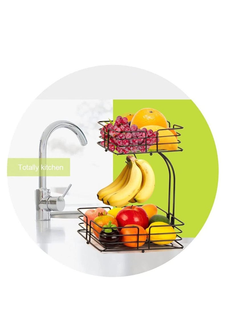 ميكسد مزدوجة كونترتوب مربع سلة الفاكهة والخضار وعاء تخزين مربع ، مع الموز شماعات ، أسود - Image 3