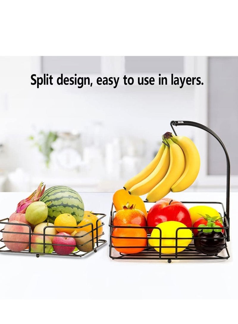 ميكسد مزدوجة كونترتوب مربع سلة الفاكهة والخضار وعاء تخزين مربع ، مع الموز شماعات ، أسود - Image 2