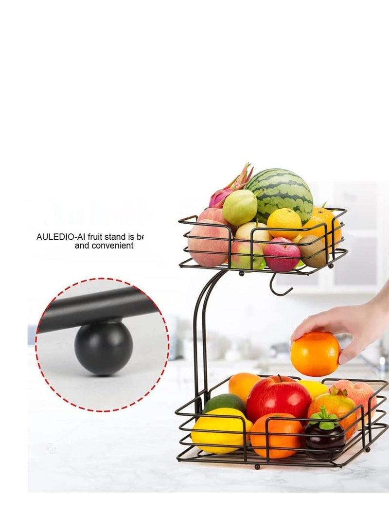 ميكسد مزدوجة كونترتوب مربع سلة الفاكهة والخضار وعاء تخزين مربع ، مع الموز شماعات ، أسود - Image 4