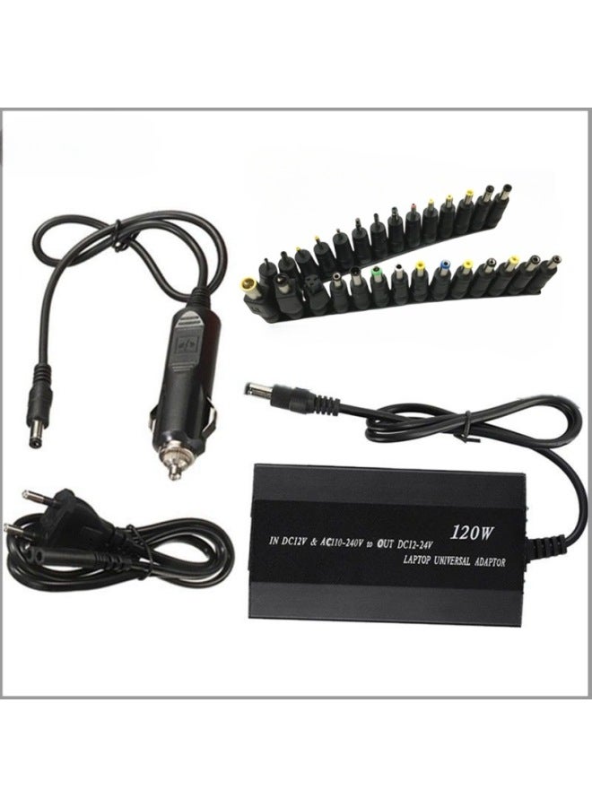 120W Dual-use Multi-speed Adjustable Power Supply 100W Adjustable Car Charging Adapter Multi-function Charger-Color:120W Car One 5.5*2.1 Head Plus 28 Piece Set-Specifications:Bagged Delivery