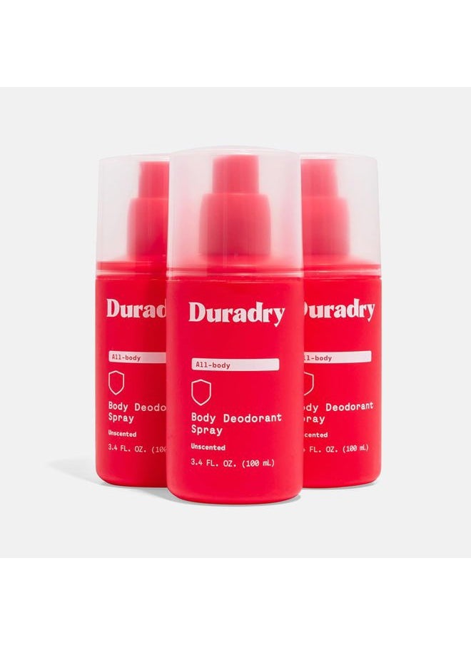 duradry - Aluminum-Free Whole Body Deodorant Spray for Men and Women - Unscented Deodorant for Whole Body, Natural Odor Neutralizer, Clear and Residue Free, Non-Staining, Cruelty-Free - 3.4 Fl Oz (Pack of 3) - Image 1