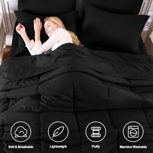 CozyLux Oversized Queen Comforter Sets Black, 7 Pieces Bed in a Bag, 98x98 Box Stitched Design Bedding Set, All Season Luxury Soft Bed Set with Down Alternative Comforter, Sheets, Pillowcases & Shams - Image 2
