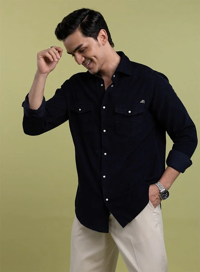 Mannerism The Midnight Corduroy Black Shirt with Luxuriously Soft Velvet Touch