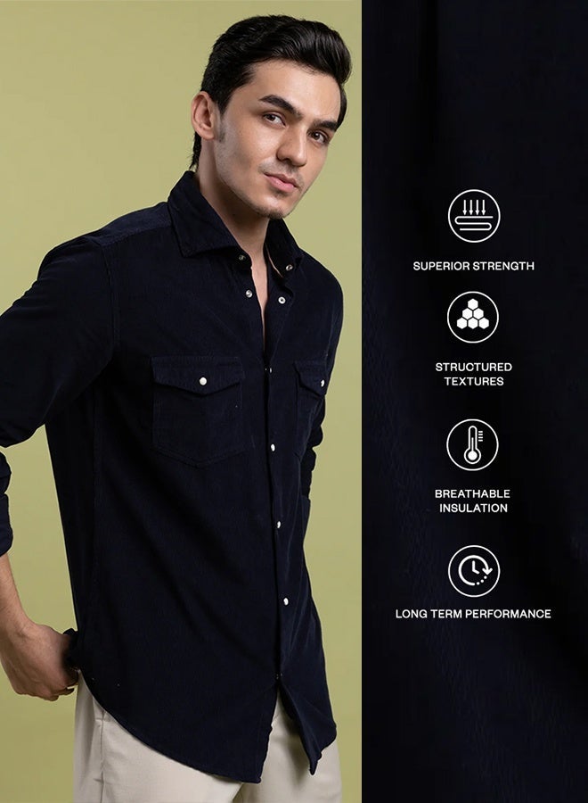 مانرزم The Midnight Corduroy Black Shirt with Luxuriously Soft Velvet Touch - Image 3