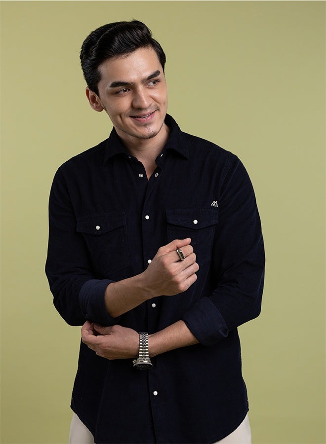 مانرزم The Midnight Corduroy Black Shirt with Luxuriously Soft Velvet Touch - Image 4