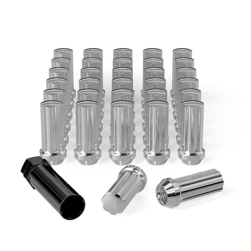 M14x15 Wheel Lug Nuts 32pcs Chrome 14mmx15 Spline Closed End Lug Nut 2 Inch Tall with 1 Socket Key for Silverado Suburban Express Sierra Ram 2500 3500 F250 F350 8 Lug Aftermarket Wheels