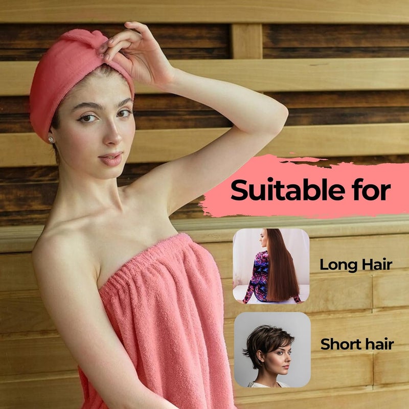Celestify Celestify Super Quick Absorbent Super Soft Micro Fiber 500 GSM Hair Towel Pack of 2 Wrap Caps Magic Turban Hat Pink Blue for Long Short Hair Free Size for Girls Women Bathrobe Style - Image 2