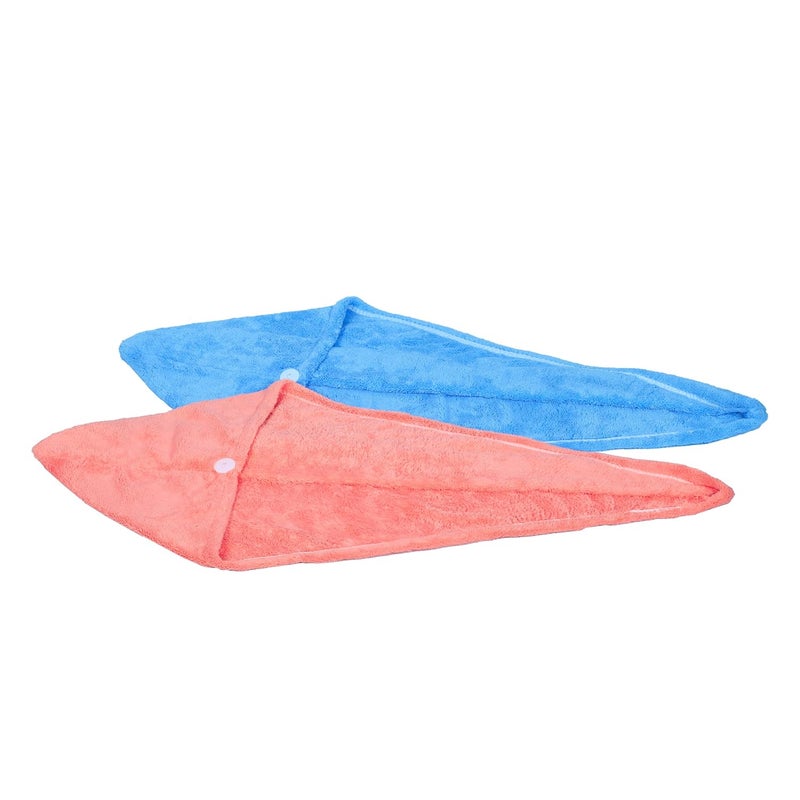 Celestify Celestify Super Quick Absorbent Super Soft Micro Fiber 500 GSM Hair Towel Pack of 2 Wrap Caps Magic Turban Hat Pink Blue for Long Short Hair Free Size for Girls Women Bathrobe Style - Image 1