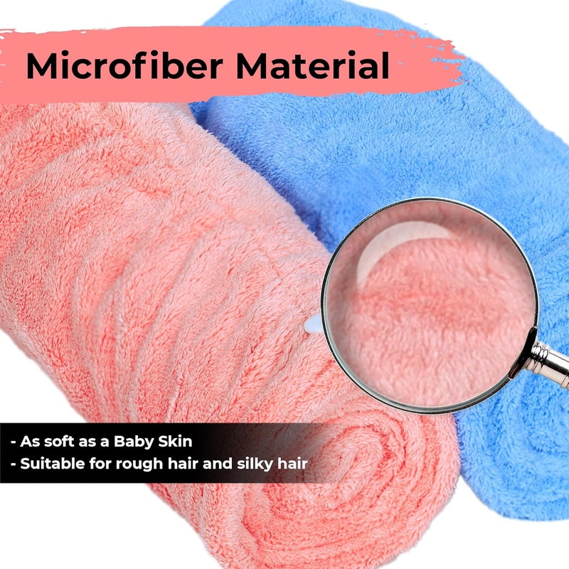 Celestify Celestify Super Quick Absorbent Super Soft Micro Fiber 500 GSM Hair Towel Pack of 2 Wrap Caps Magic Turban Hat Pink Blue for Long Short Hair Free Size for Girls Women Bathrobe Style - Image 5